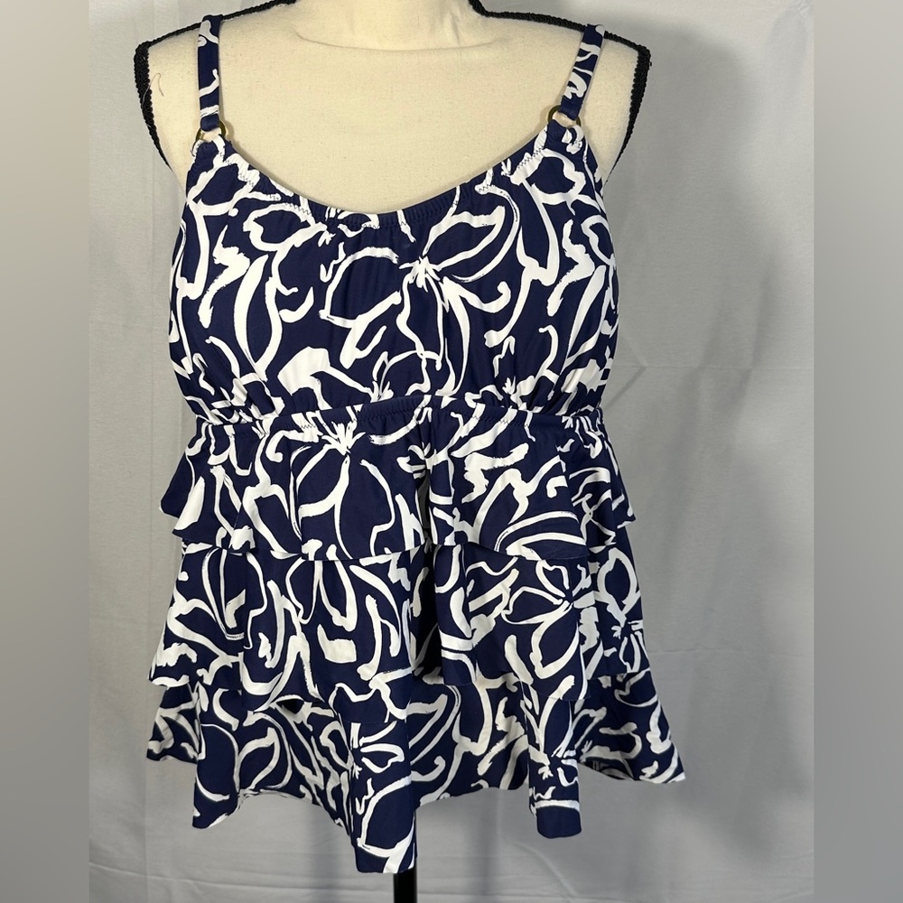 Leilani Plus Navy White Swim‎ Tankini w/Underwire